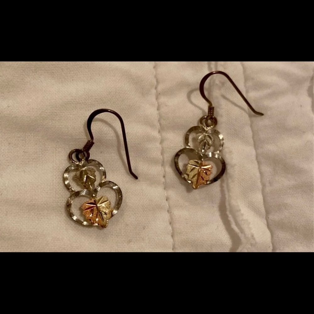 Black Hills Gold earrings - mixed metal, double heart